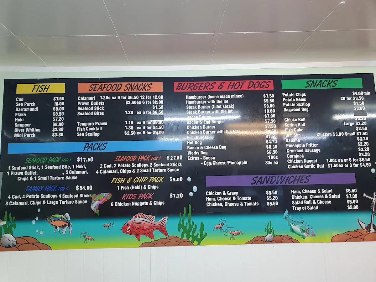 Menu, French's Forest Seafood and Takeaway