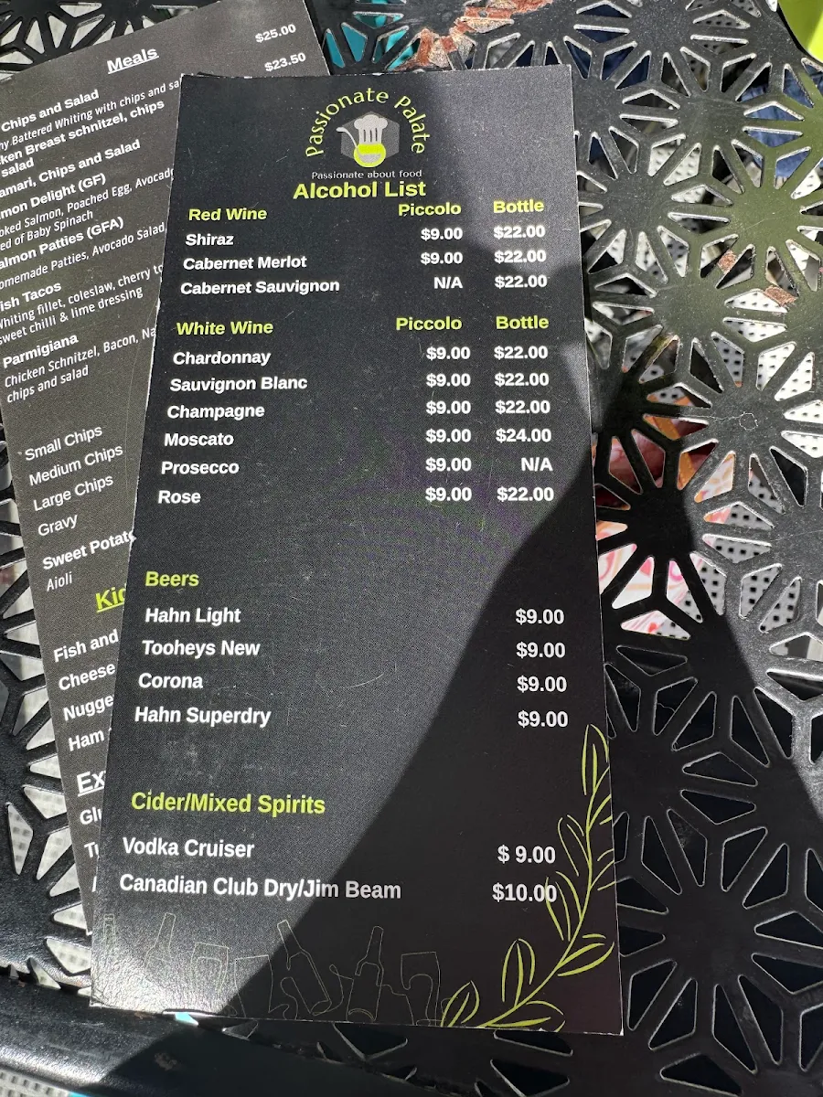 Menu, Passionate Palate