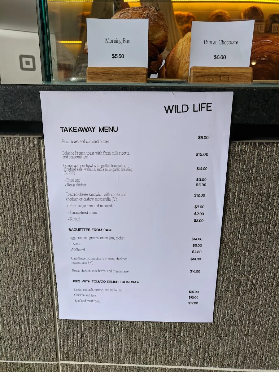 Menu, Wild Life Bakery