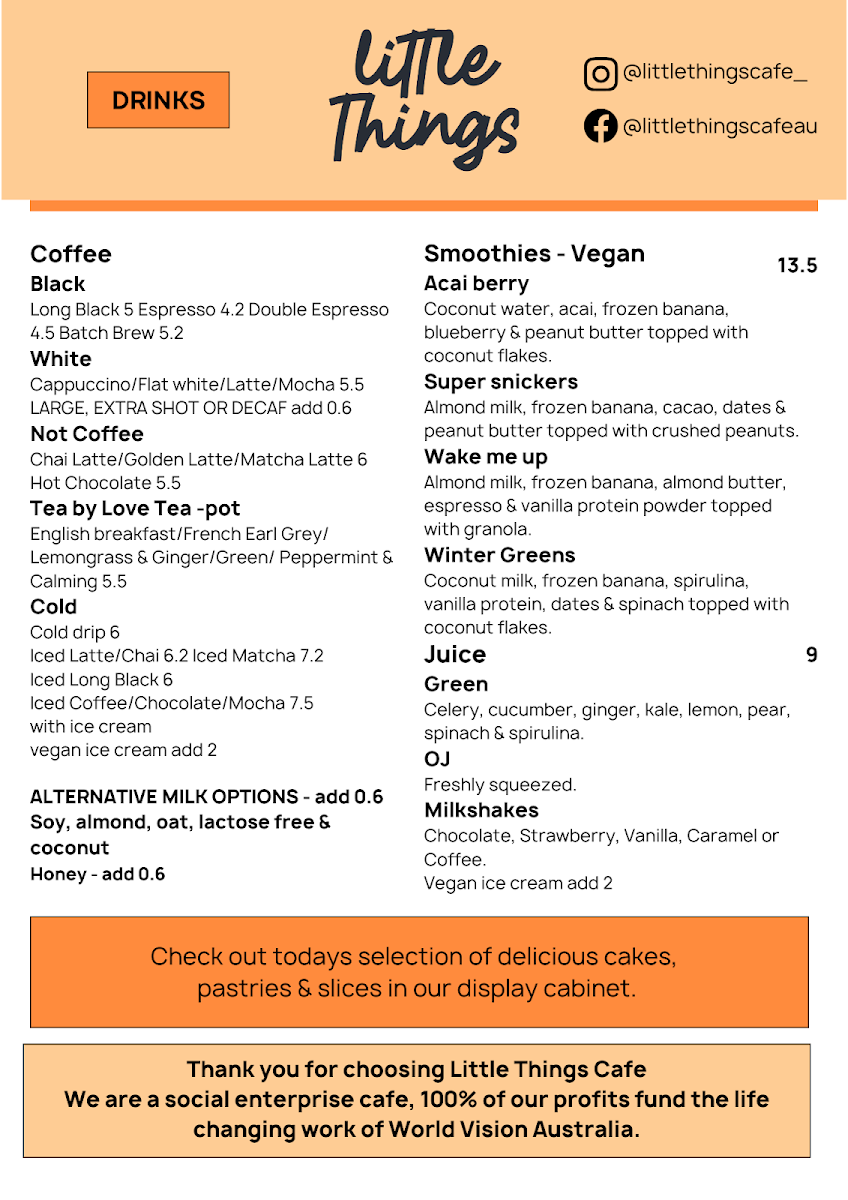Menu, Little Things Cafe (Blackburn)