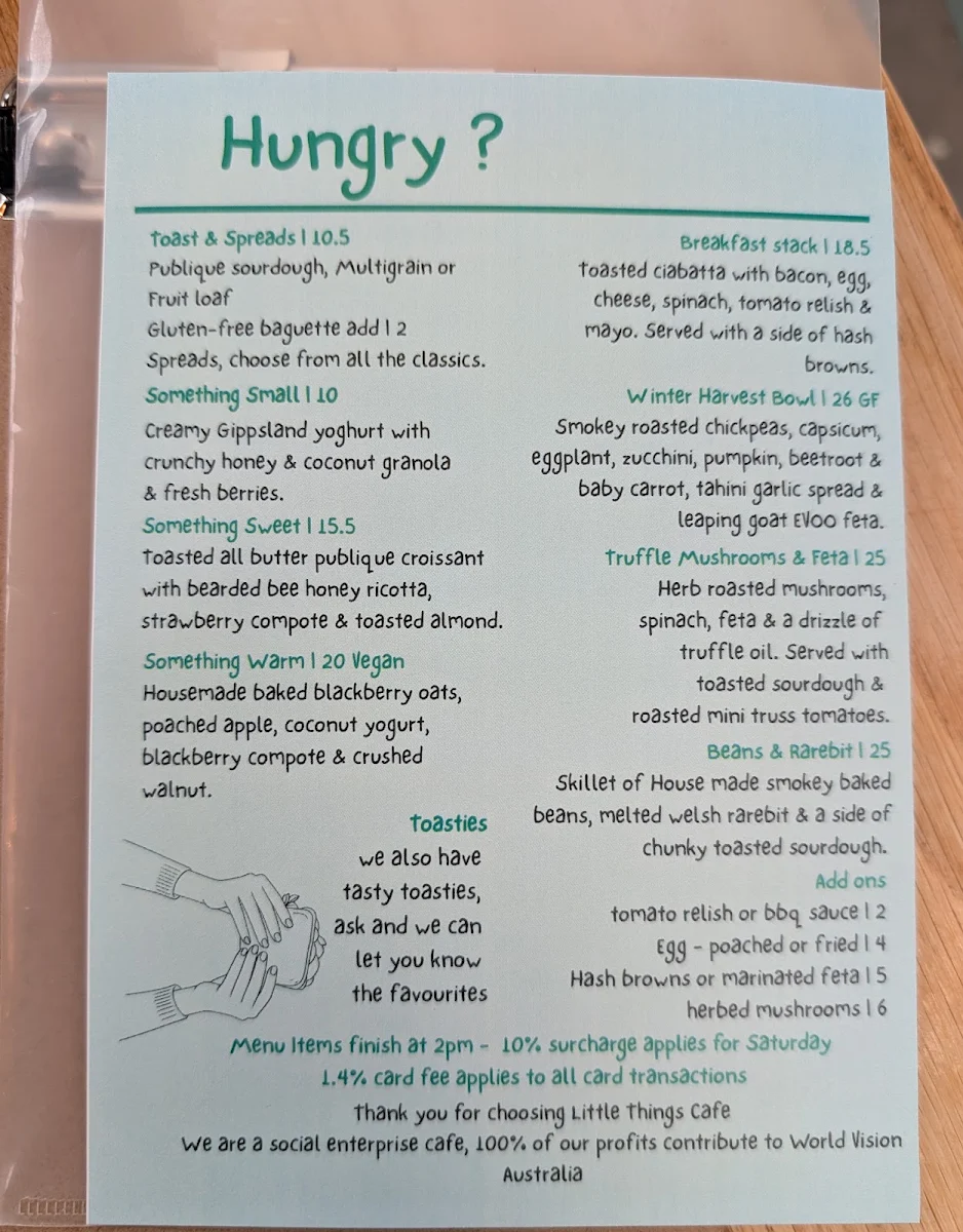 Menu, Little Things Cafe (Blackburn)