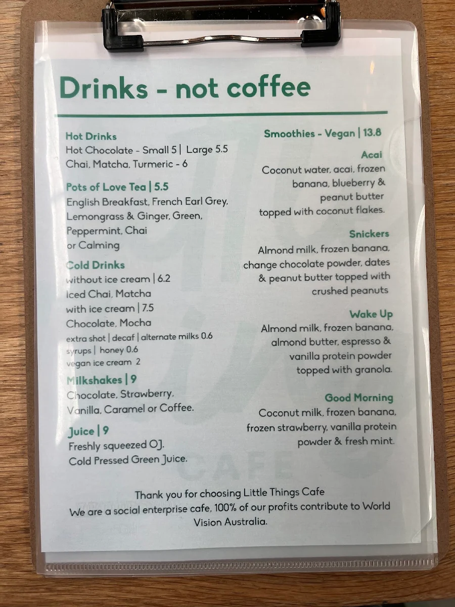 Menu, Little Things Cafe (Blackburn)