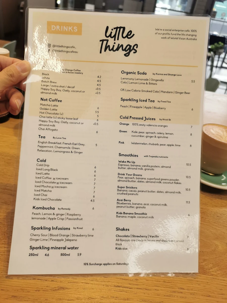 Menu, Little Things Cafe (Blackburn)