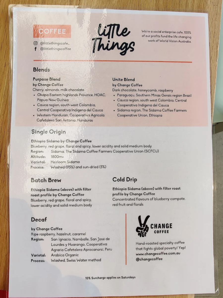 Menu, Little Things Cafe (Blackburn)