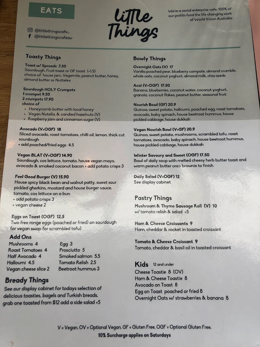 Menu, Little Things Cafe (Blackburn)