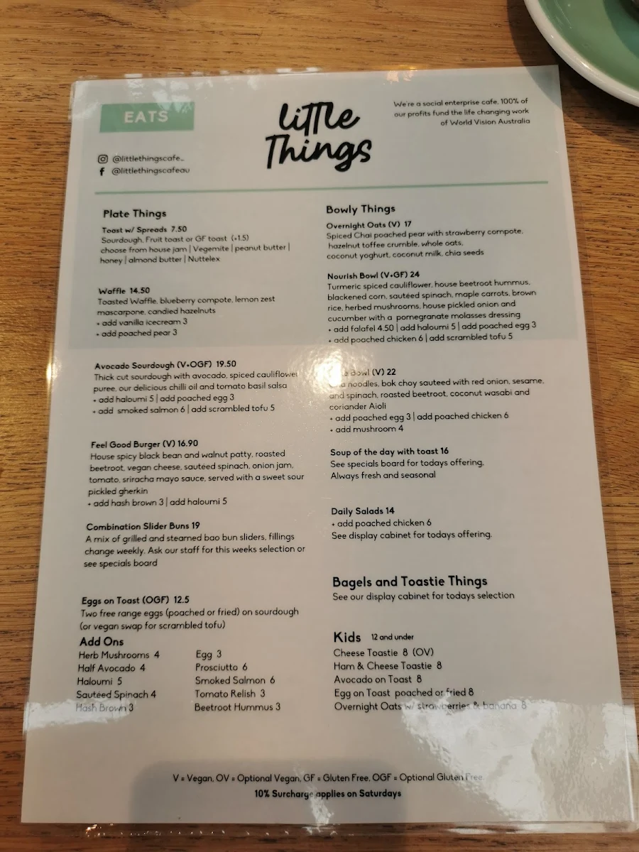 Menu, Little Things Cafe (Blackburn)