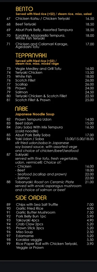Menu, Aburi House