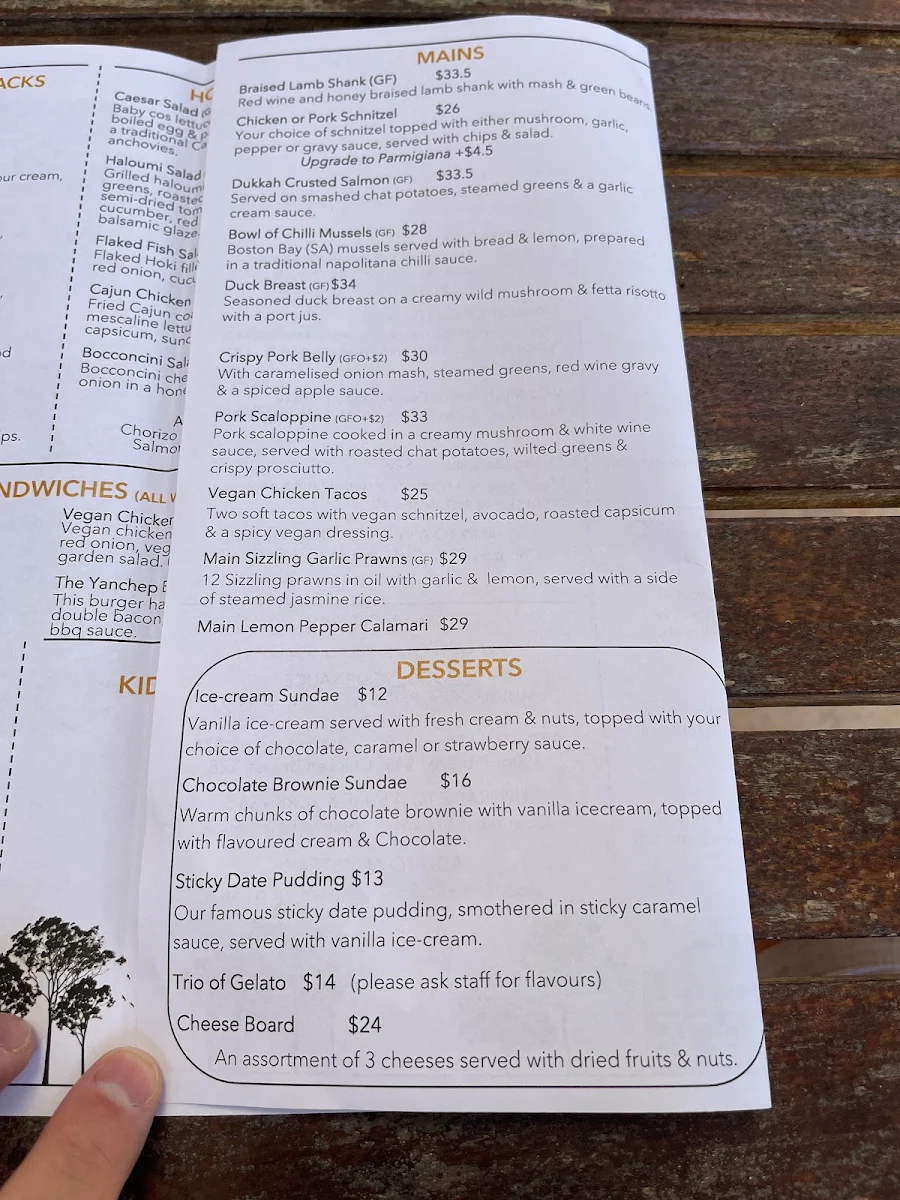 Menu, Yanchep Inn