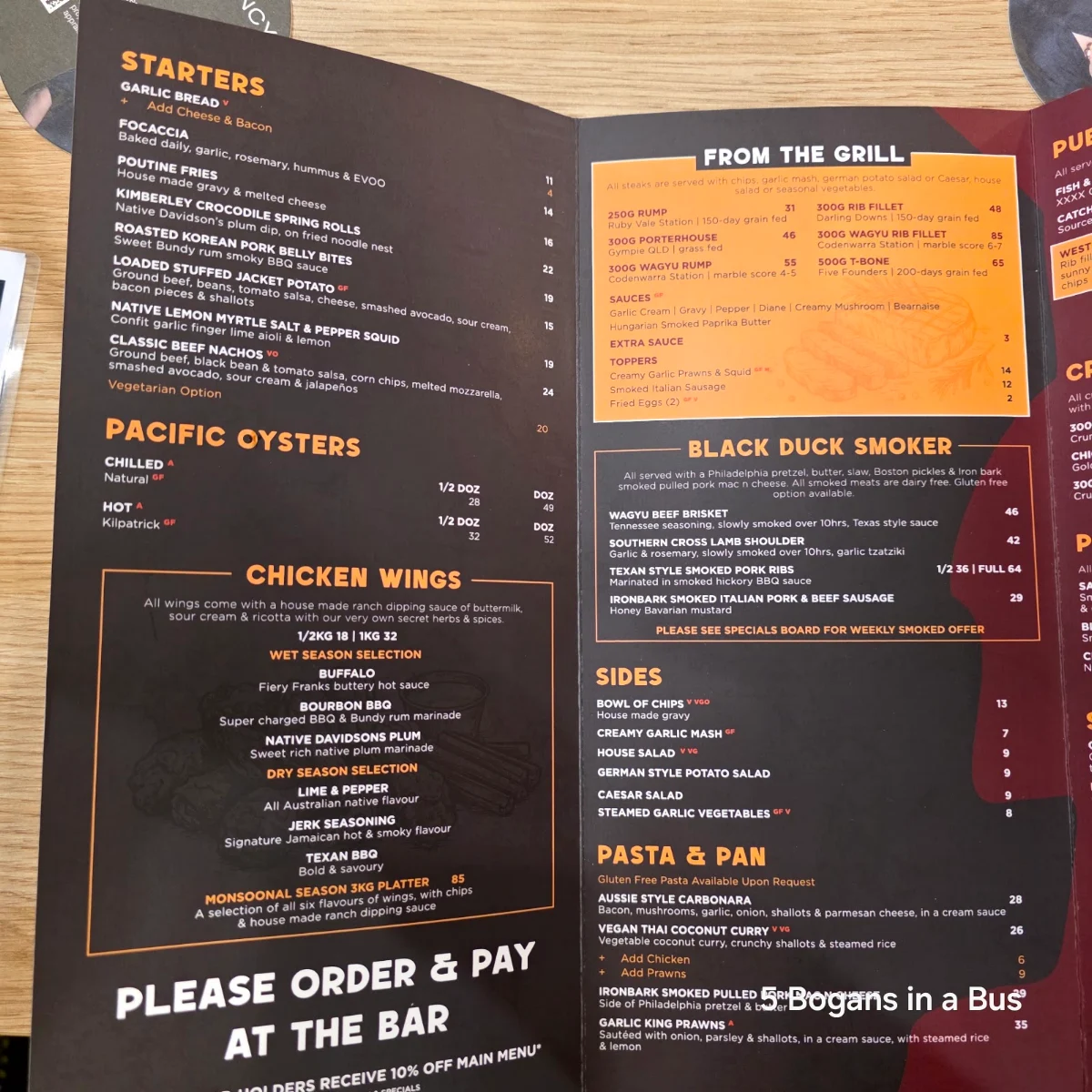 Menu, The Maraboon Tavern