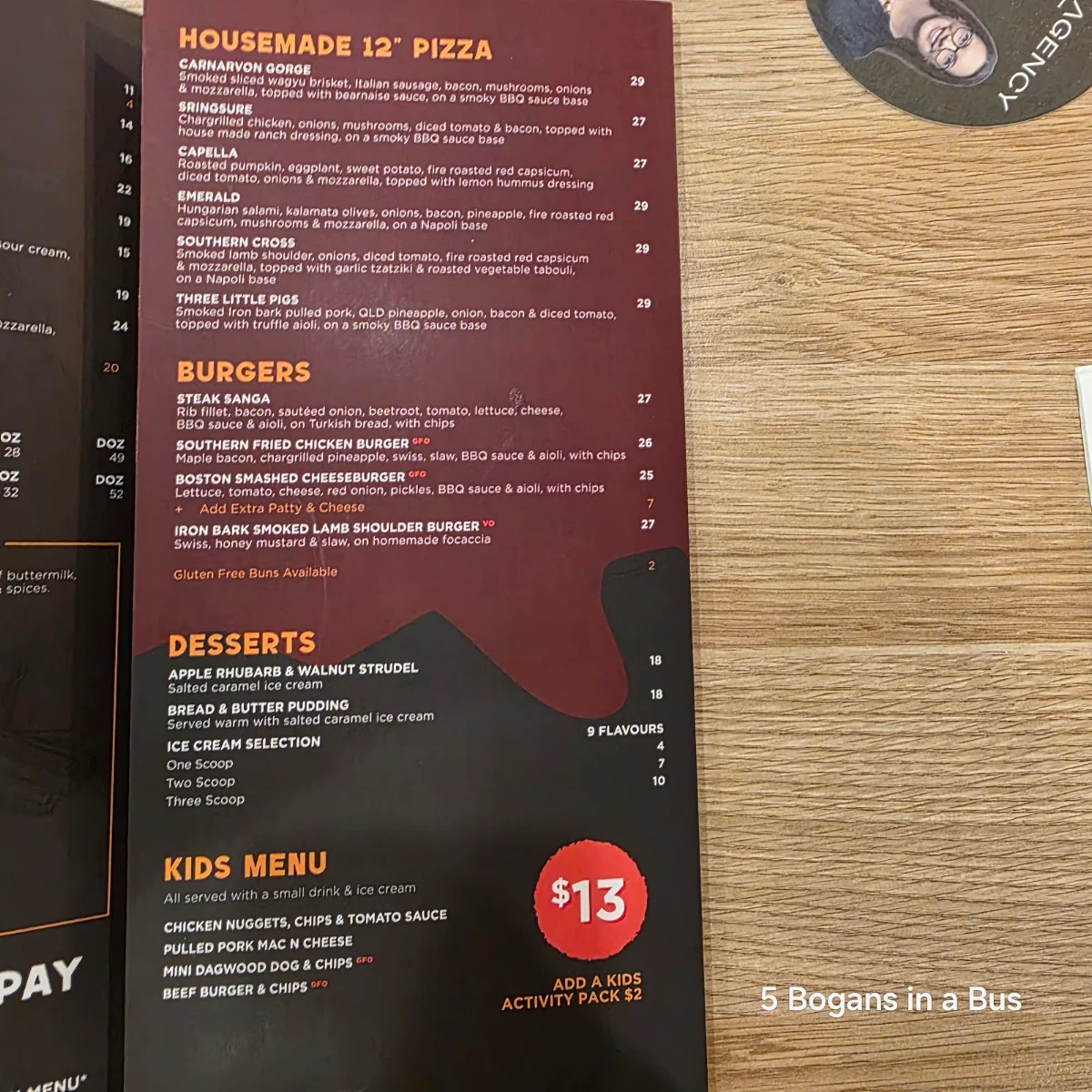 Menu, The Maraboon Tavern