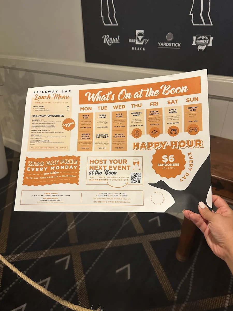 Menu, The Maraboon Tavern