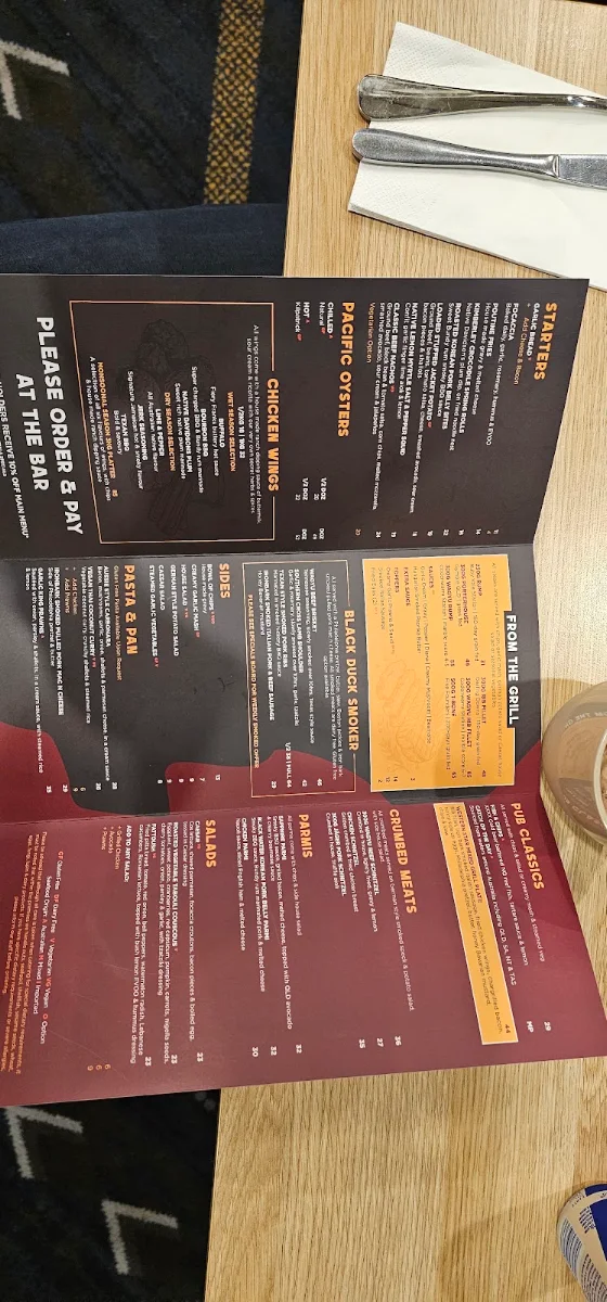Menu, The Maraboon Tavern