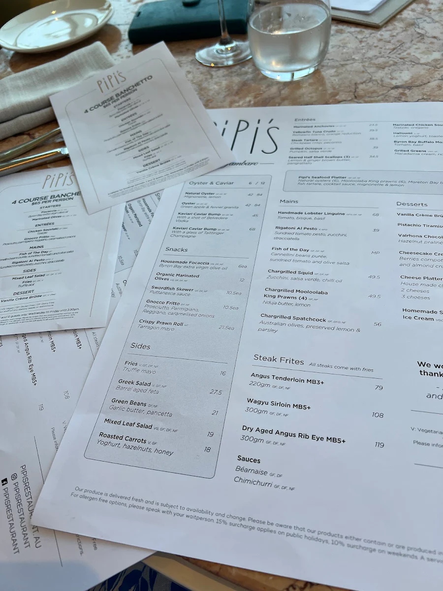 Menu, Pipi's Restaurant