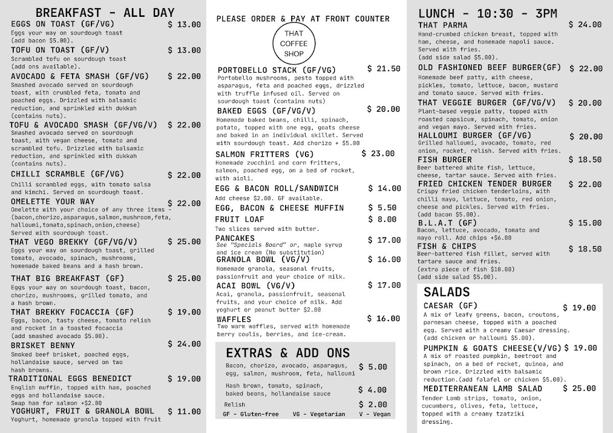 Menu, That Coffee Shop
