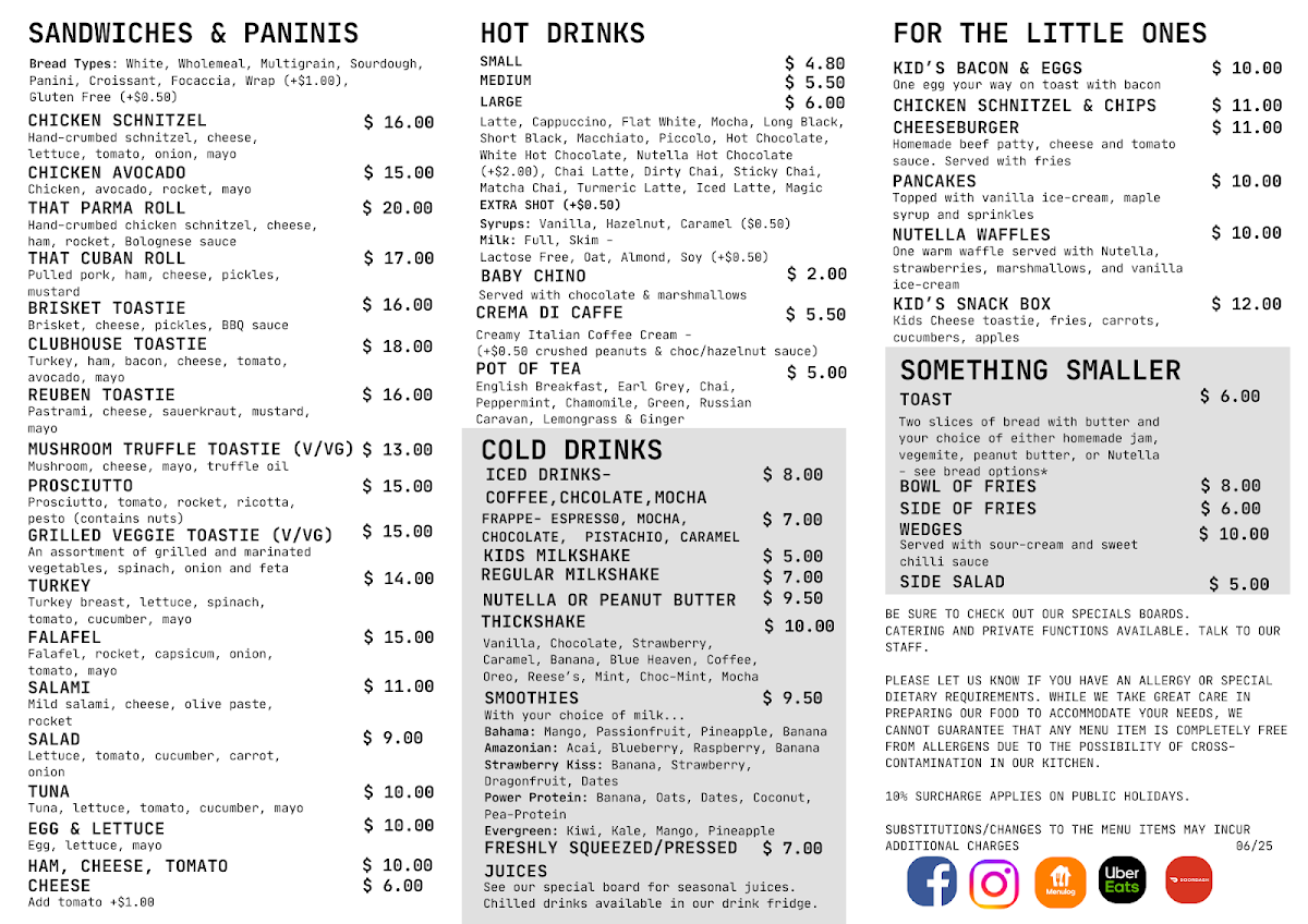Menu, That Coffee Shop