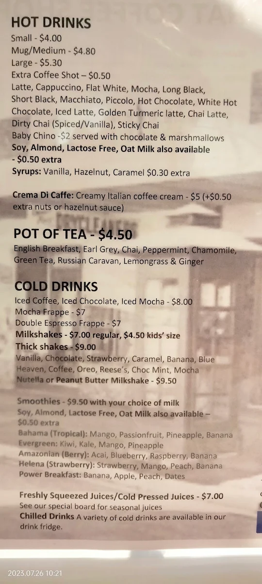 Menu, That Coffee Shop