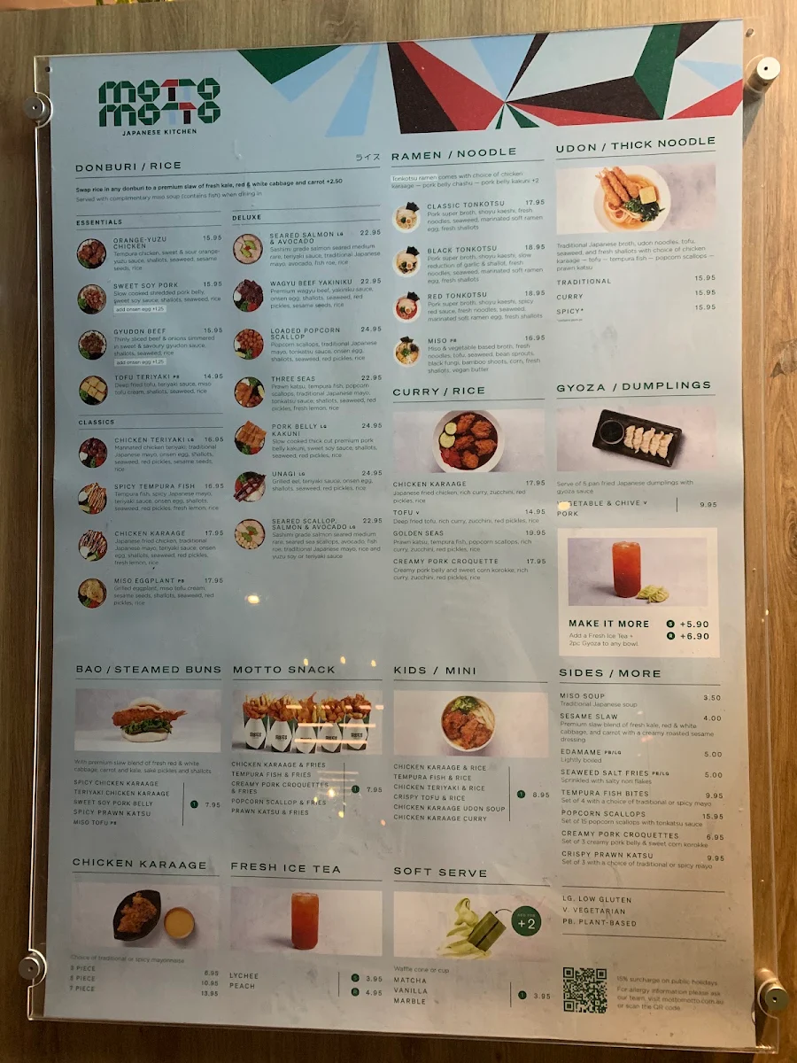 Menu, Motto Motto Japanese Kitchen - South Bank