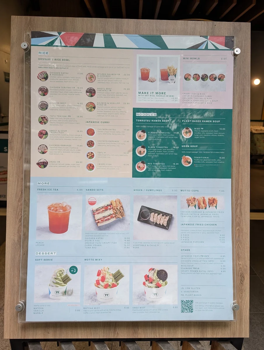 Menu, Motto Motto Japanese Kitchen - South Bank