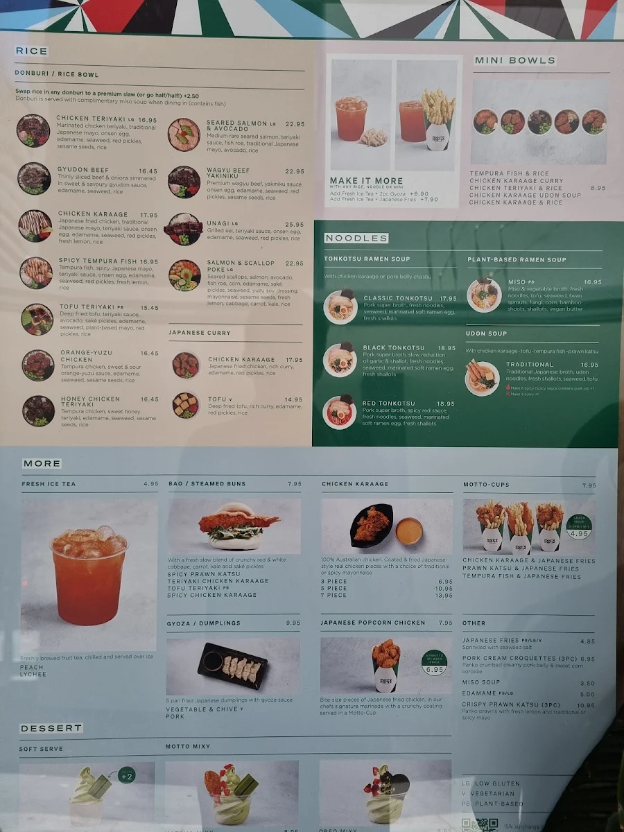 Menu, Motto Motto Japanese Kitchen - South Bank