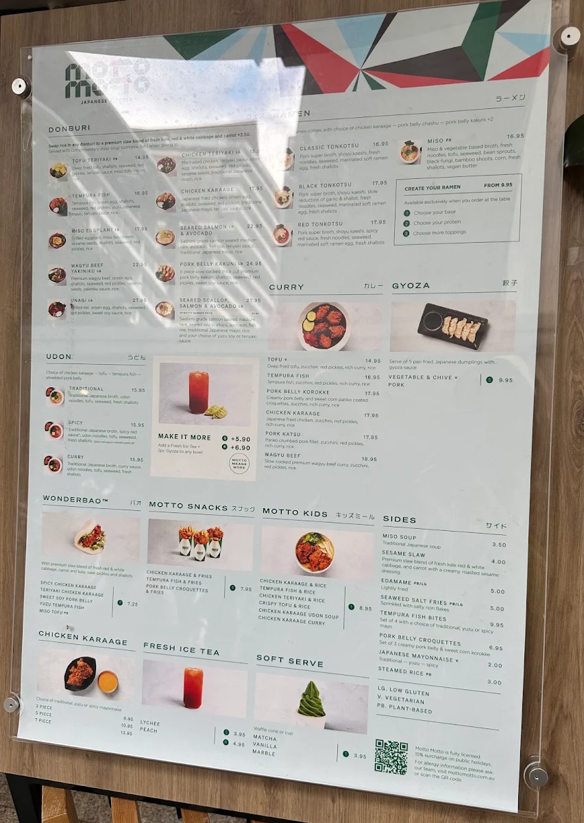 Menu, Motto Motto Japanese Kitchen - South Bank