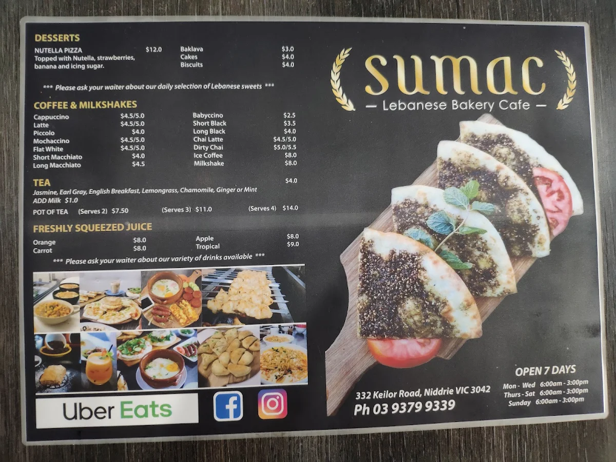 Menu, SUMAC - Lebanese Bakery Cafe