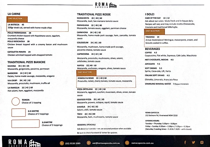 Menu, Roma Capoccia