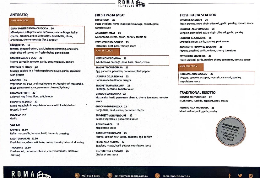 Menu, Roma Capoccia