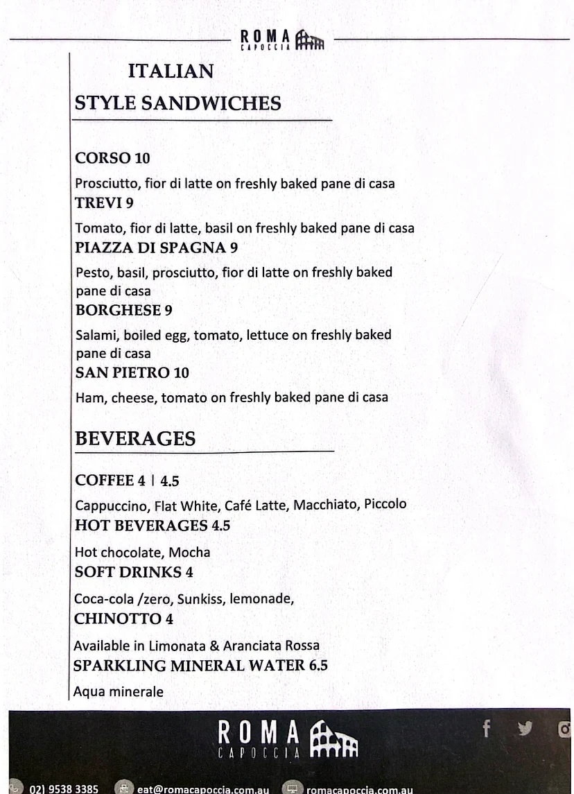 Menu, Roma Capoccia