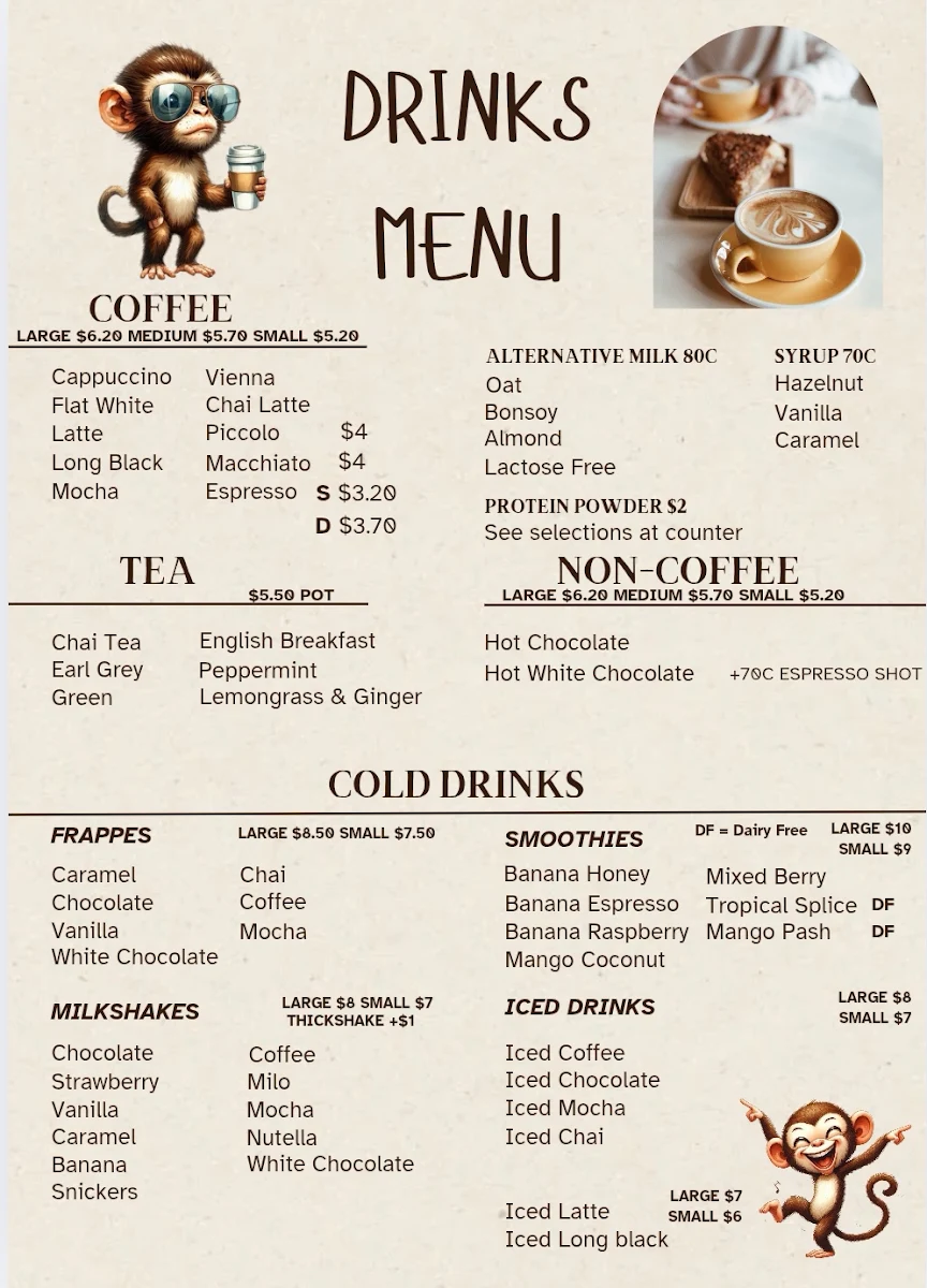 Menu, The Suss Monkey Cafe