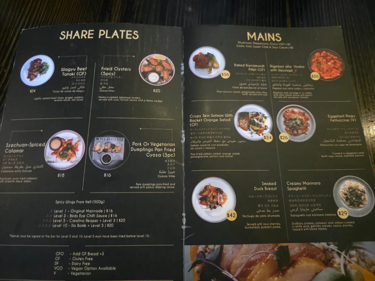 Menu, Village Crown