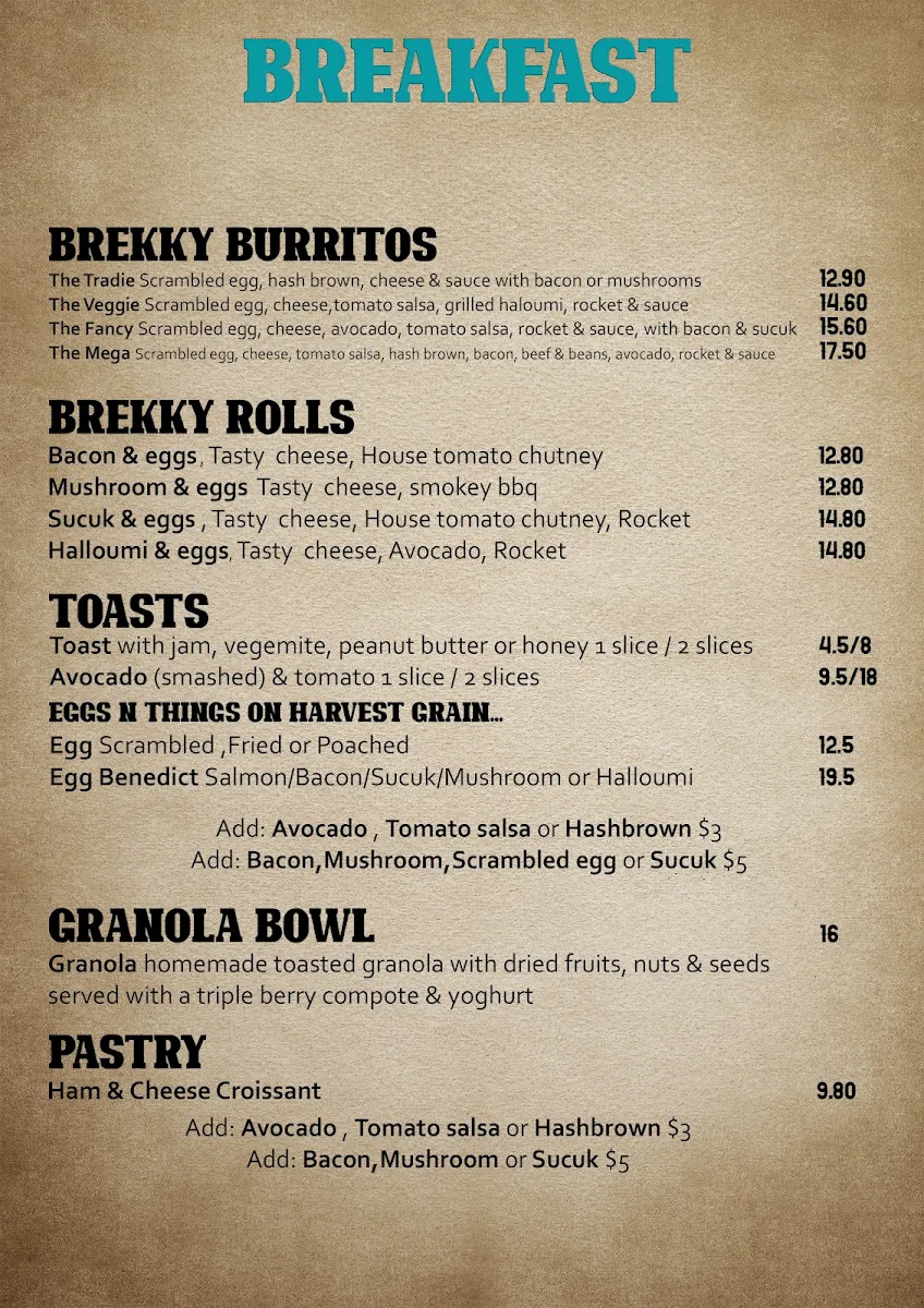 Menu, La Taza Cafe