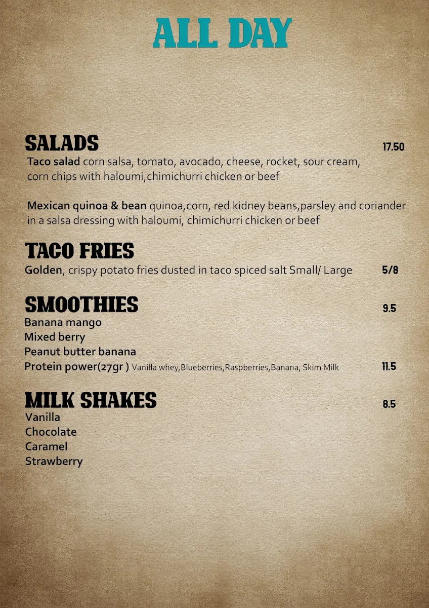 Menu, La Taza Cafe