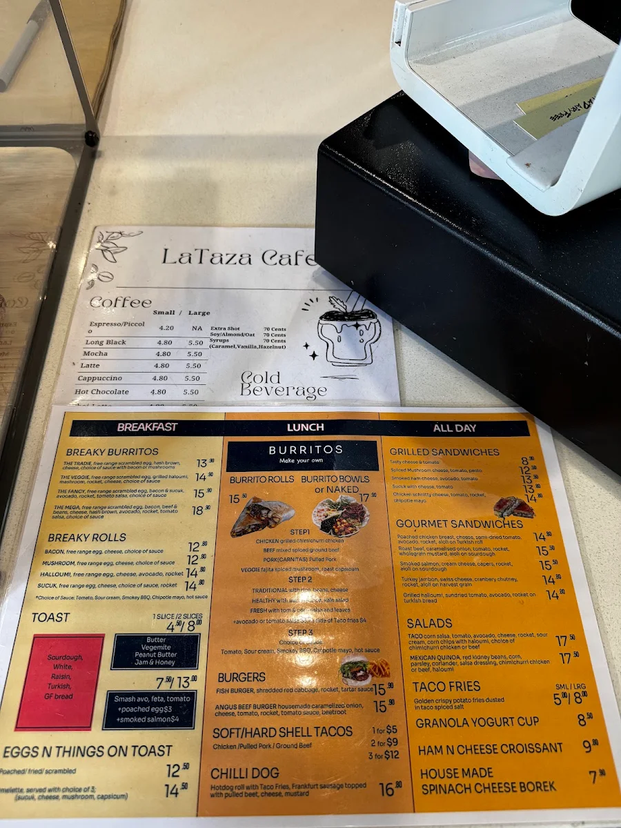 Menu, La Taza Cafe