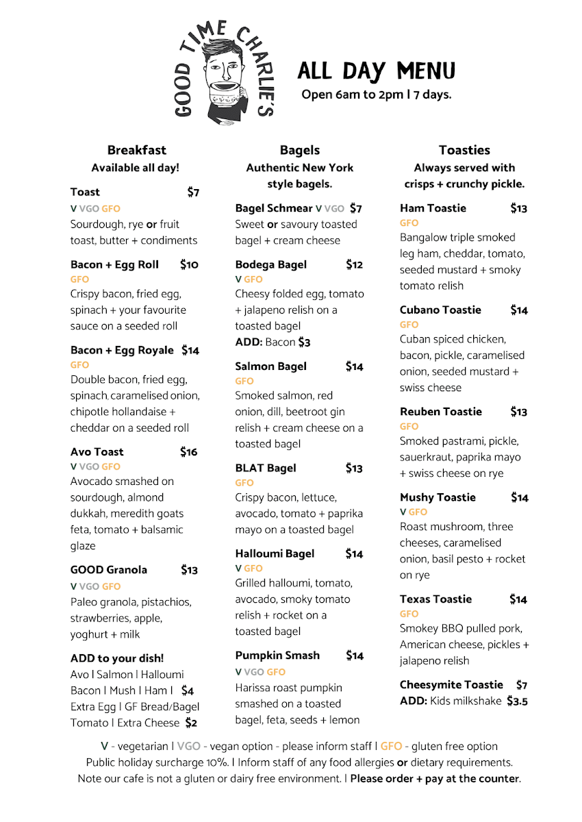 Menu, Good Time Charlie's