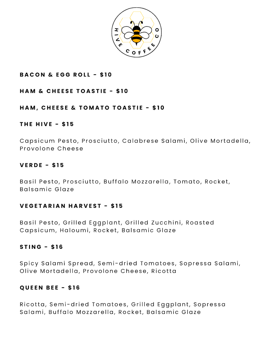 Menu, Hive Coffee Co.
