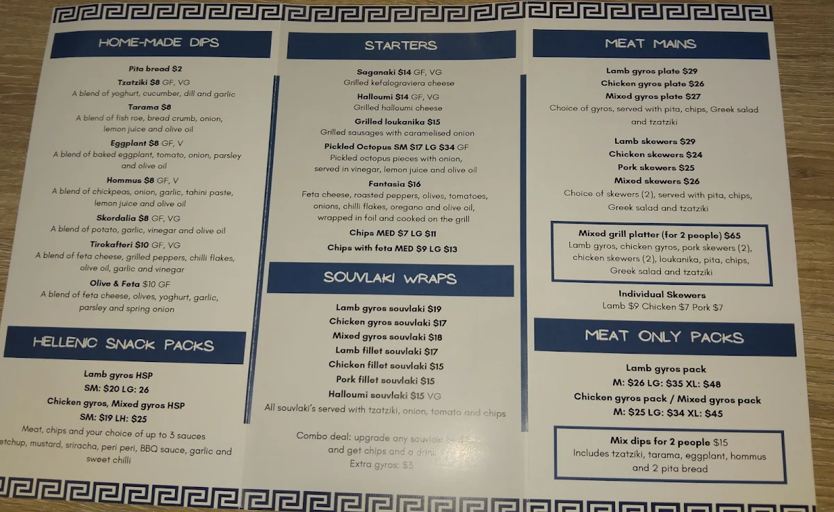 Menu, Greek Flame - Charcoal Grill