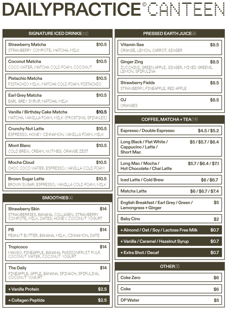 Menu, Daily Practice