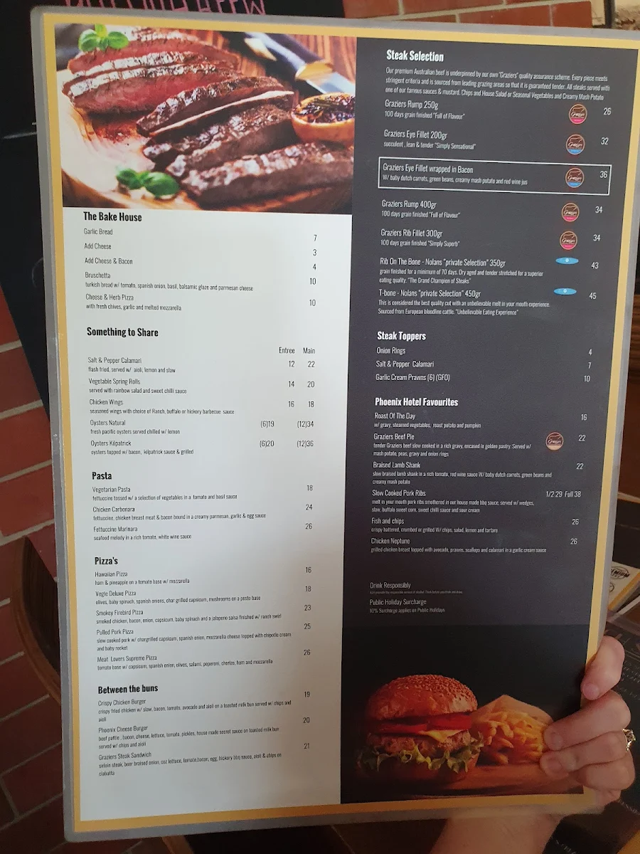 Menu, Phoenix Hotel