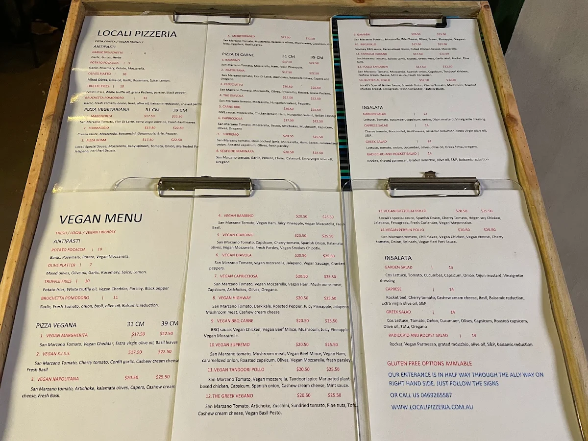 Menu, Locali Pizzeria