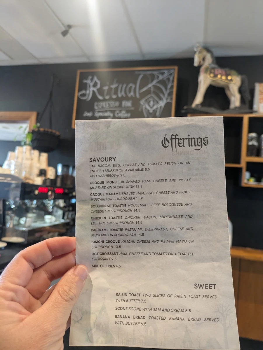 Menu, Ritual Espresso Bar