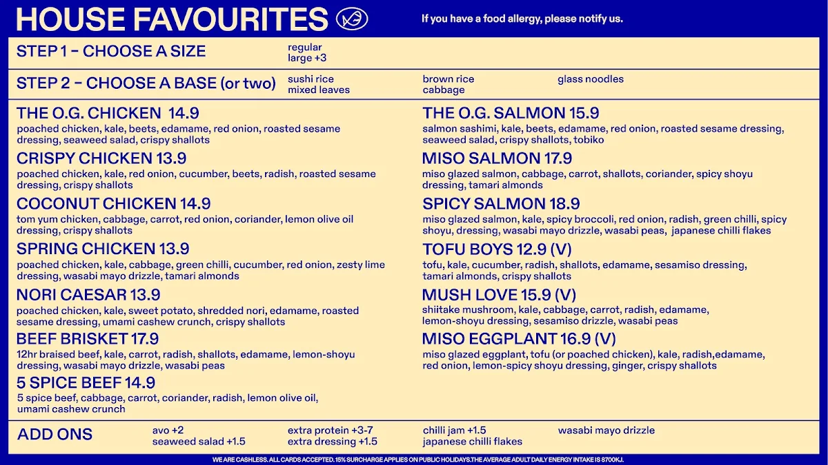 Menu, FISHBOWL - Nobby Beach