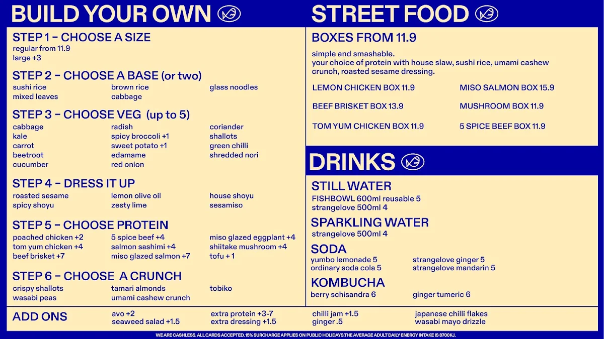Menu, FISHBOWL - Nobby Beach