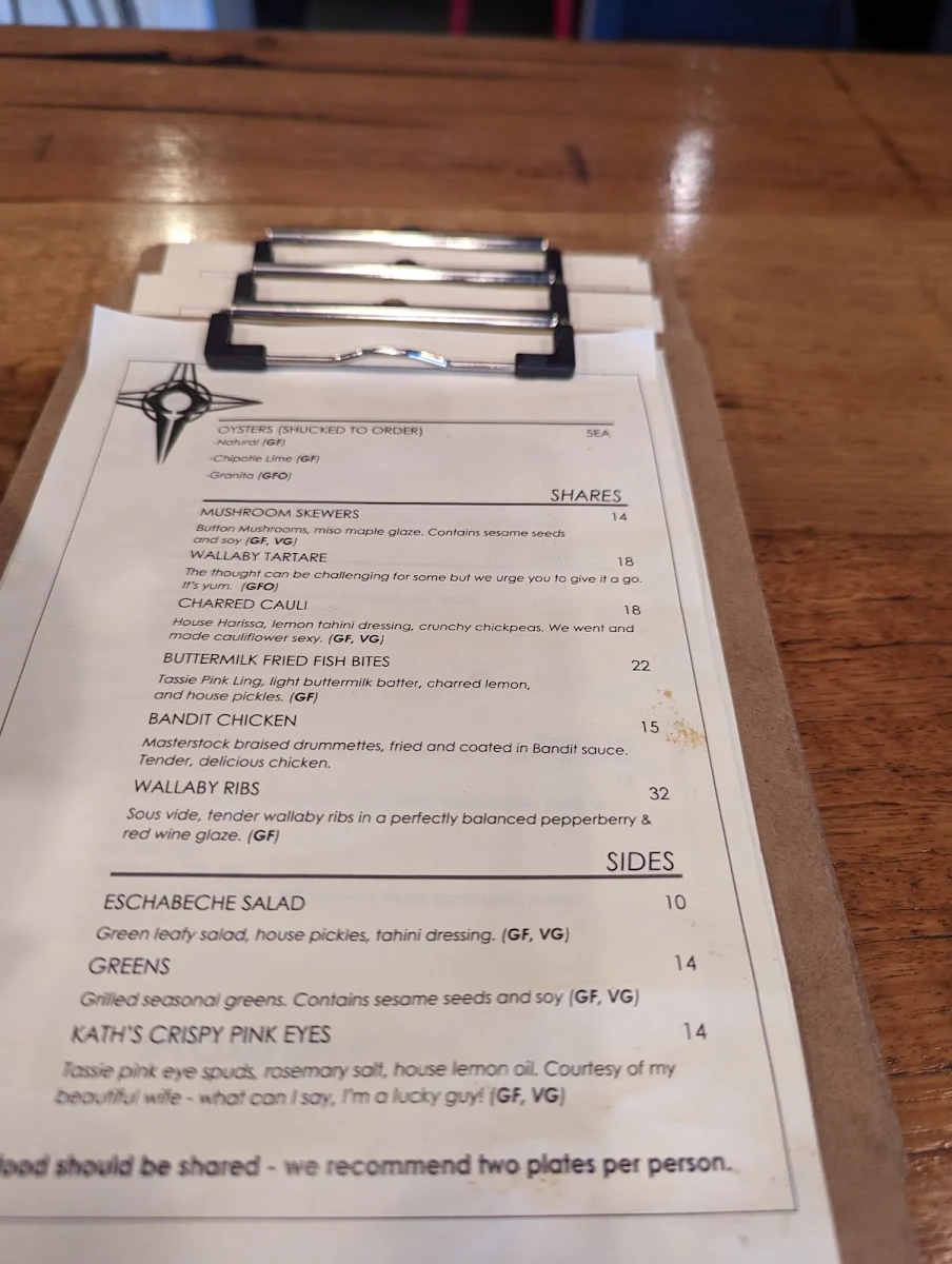 Menu, South Wine Bar