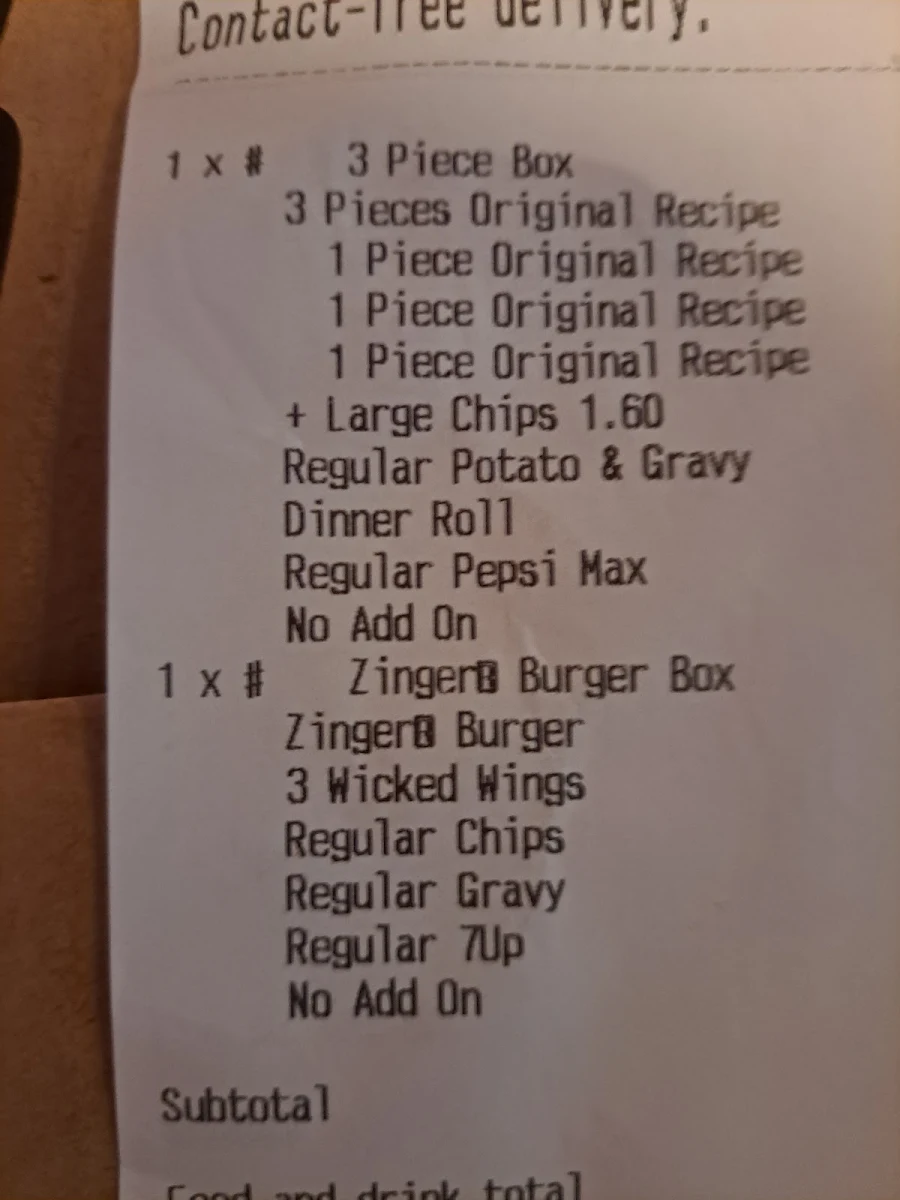 Menu, KFC Orange