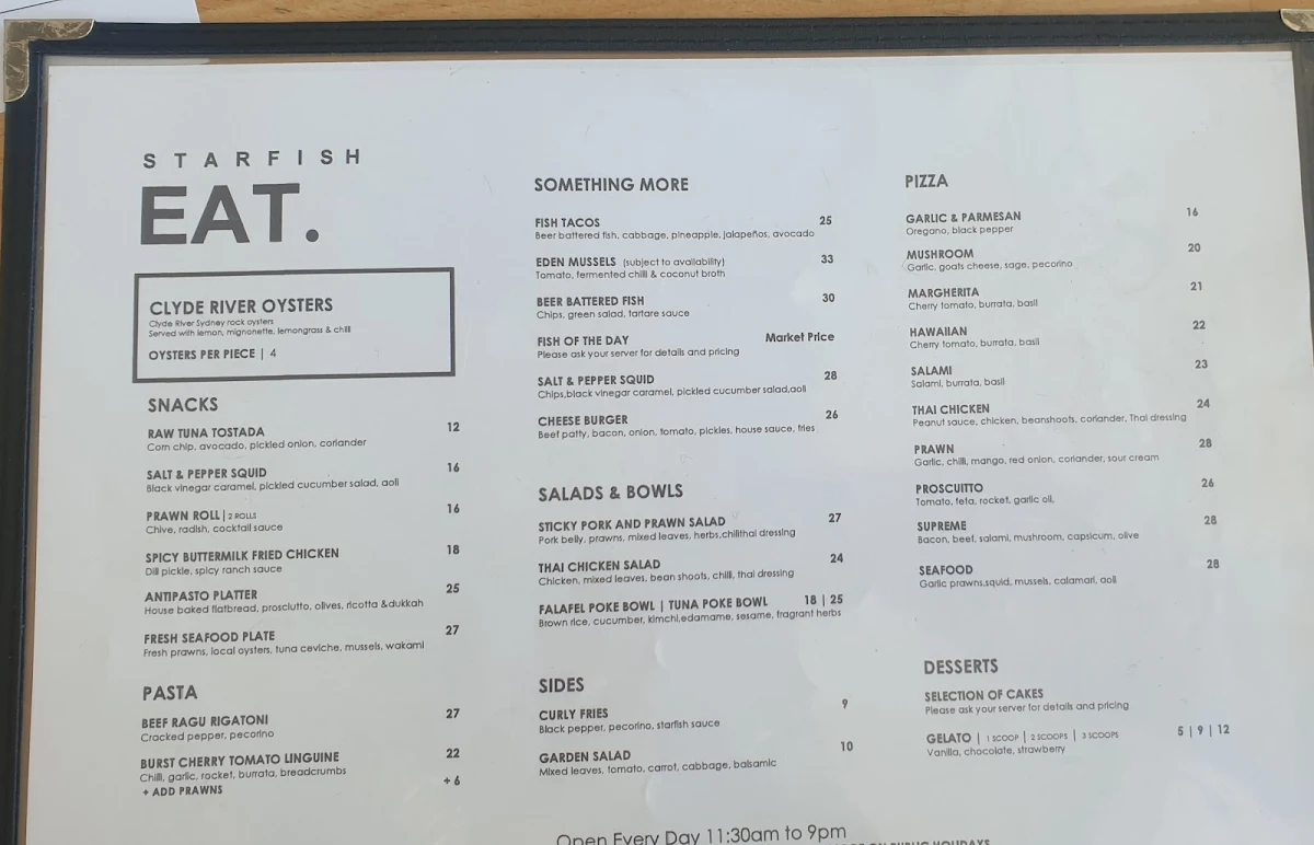 Menu, Starfish