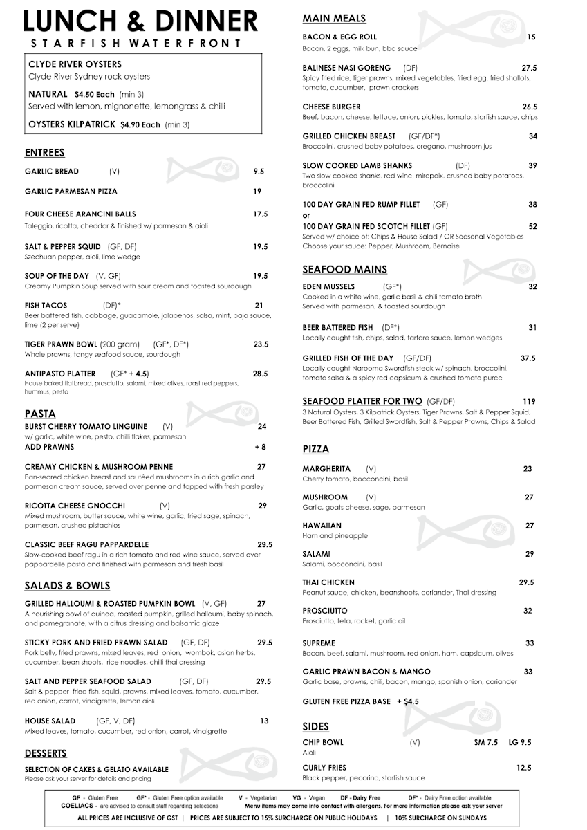 Menu, Starfish
