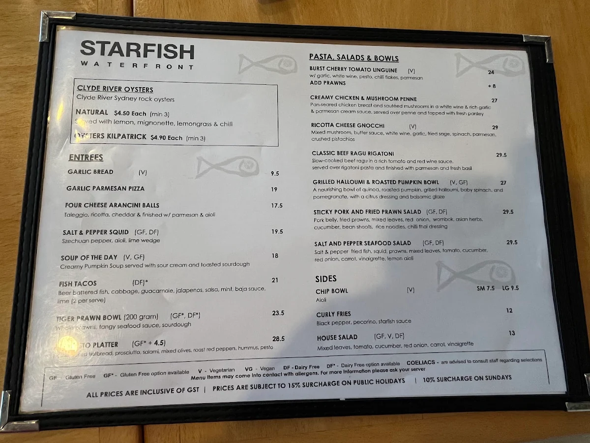Menu, Starfish