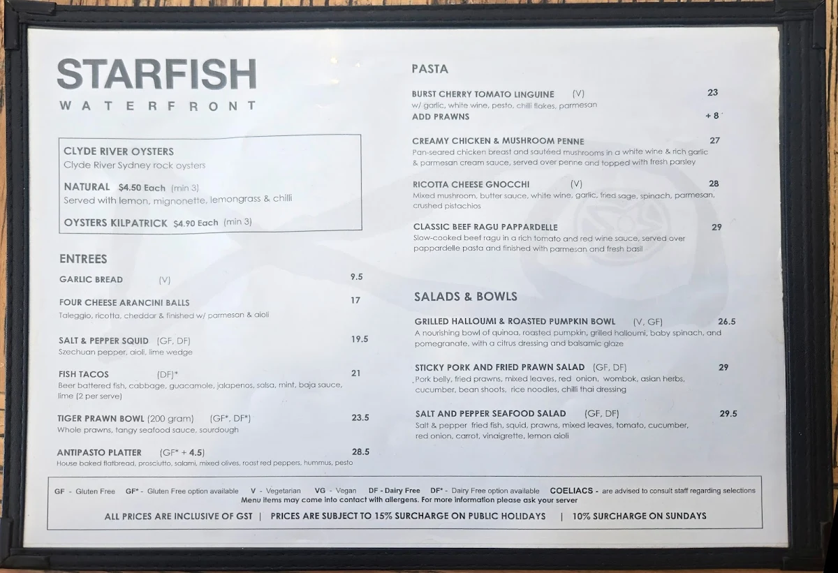 Menu, Starfish