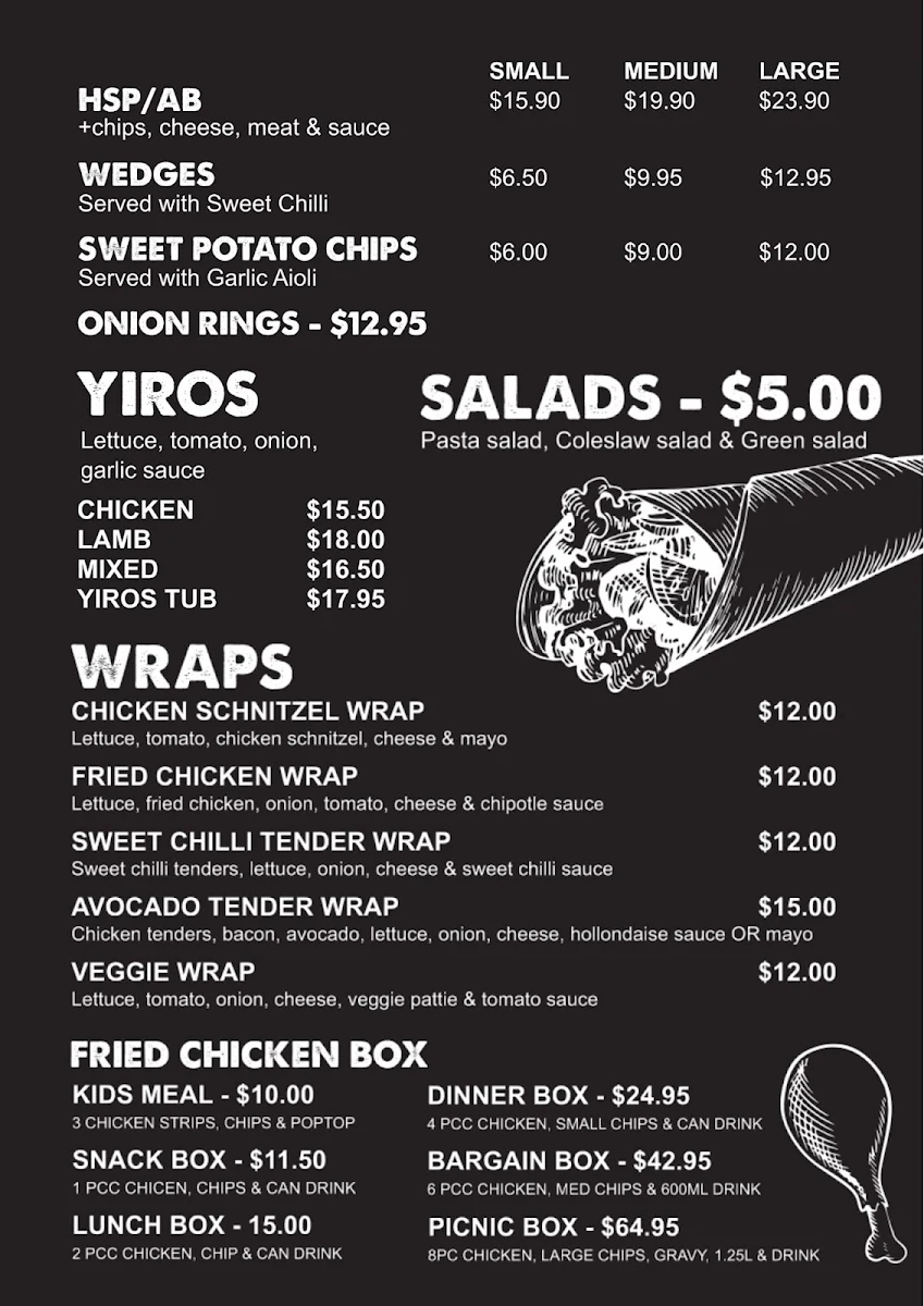 Menu, Pirie Pizza House