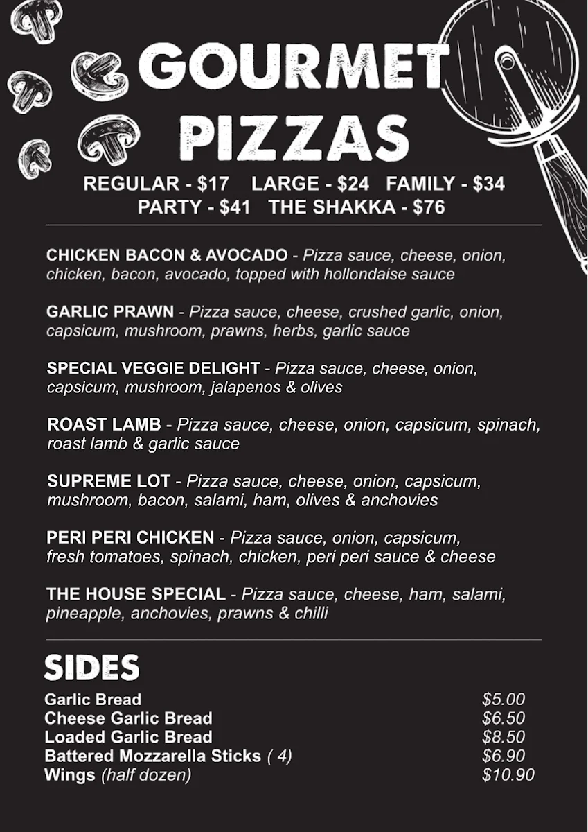 Menu, Pirie Pizza House
